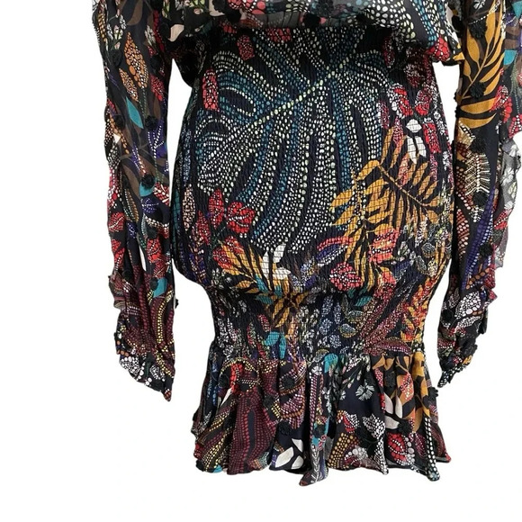 FARM Rio Delicate Forest Smocked Mini Dress Small Floral Embroidered Boho Chic - Picture 4 of 16